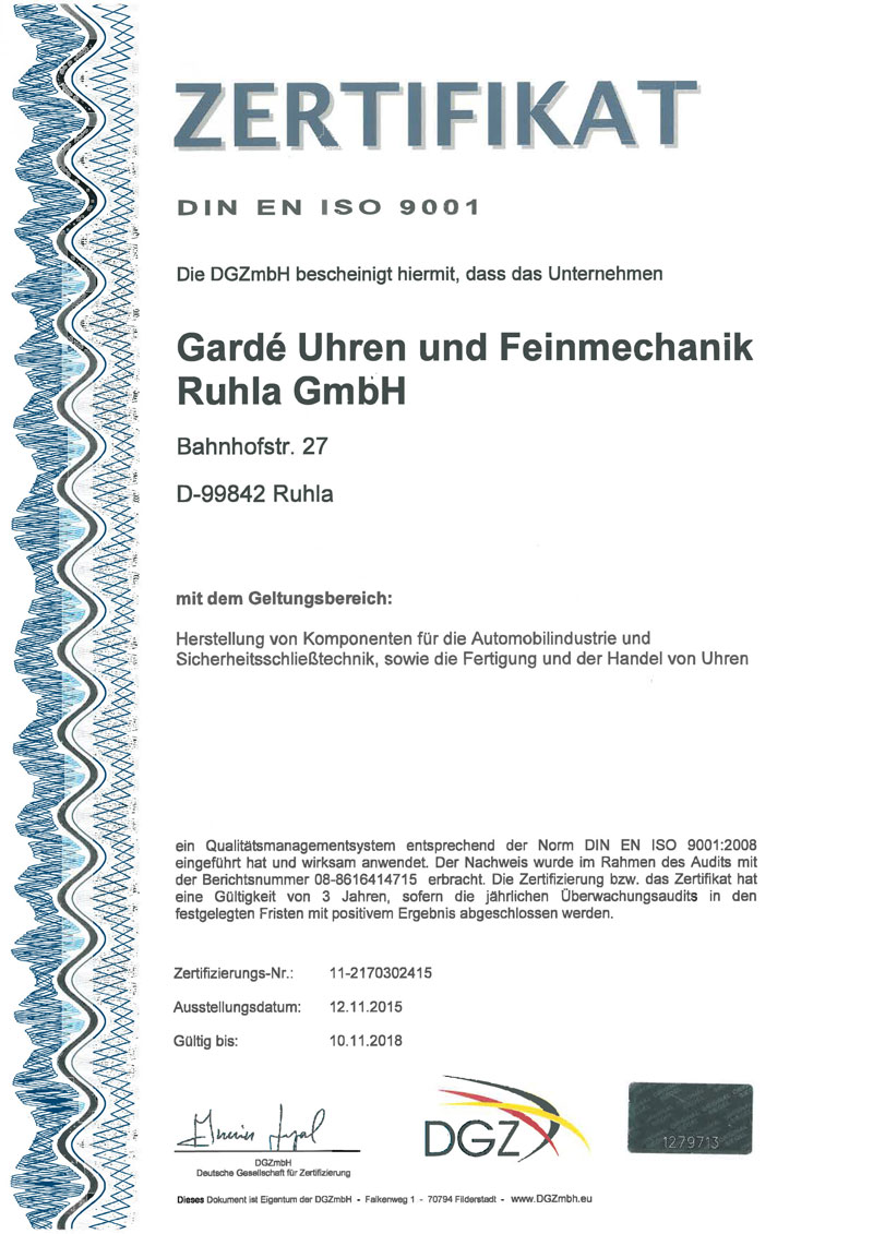 Zertifikat DIN EN ISO 9001
